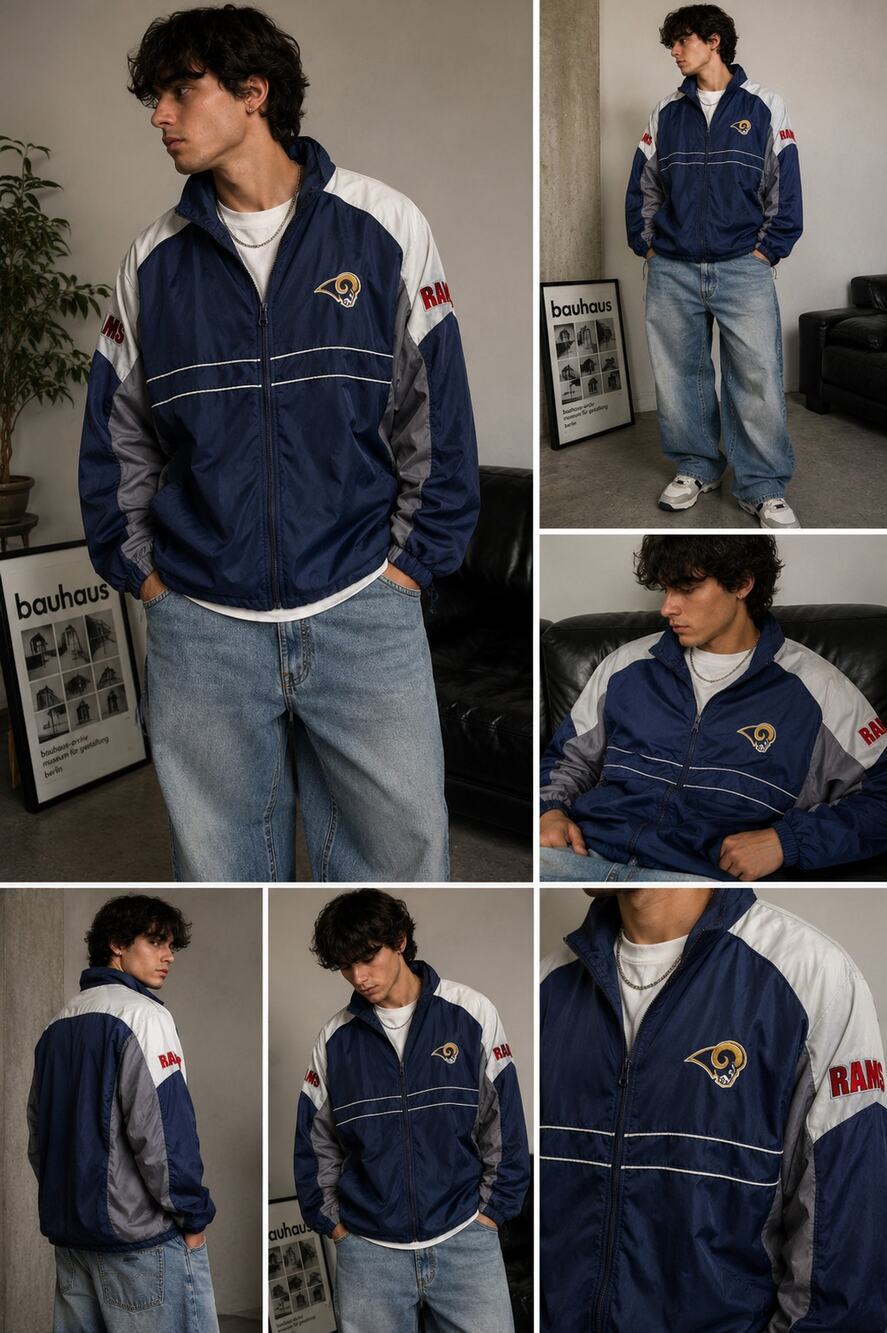 Vintage LA Rams Dunbrooke Full Zip Windbreaker Jacket Large NFL Blue Y2K